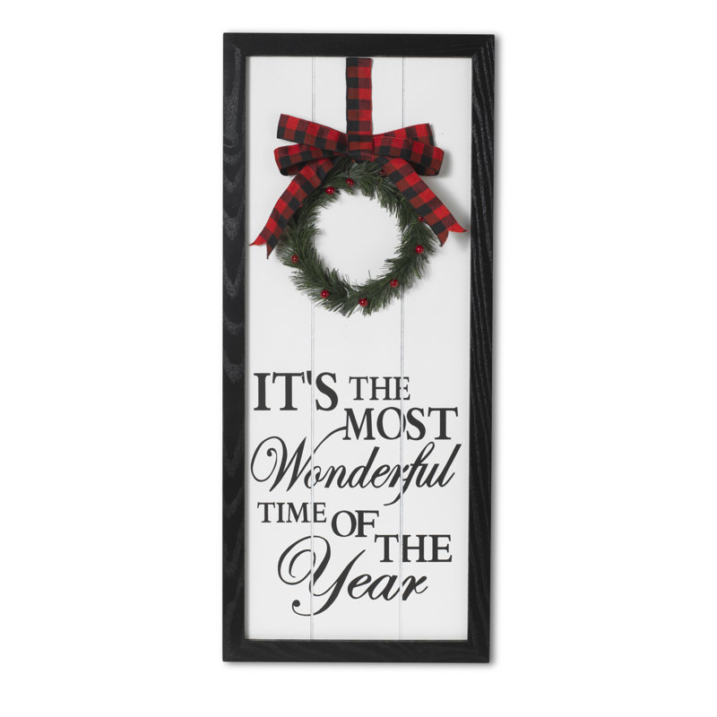 Storybook 27.5 in H Wood Holiday Sign with Pine Wreath and Bow Accents