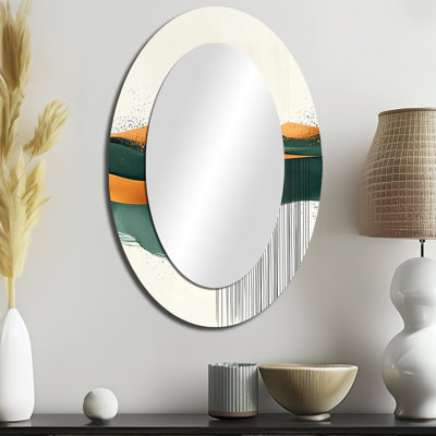 Brown Minimalist Tranquillity Meadow I - Brown Country Oval Wall Mirror