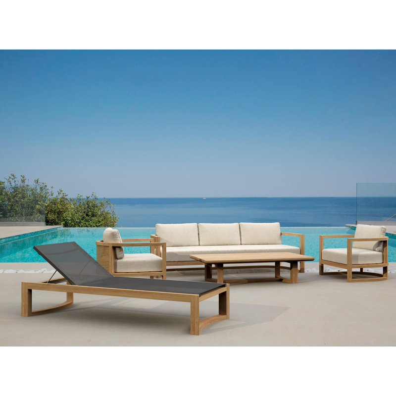 Junus Outdoor 5 - Piece Teak Conversation Set, Canvas Navy