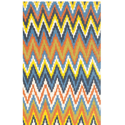 Blair Blue/Yellow/Orange Striped Contemporary Area Rug