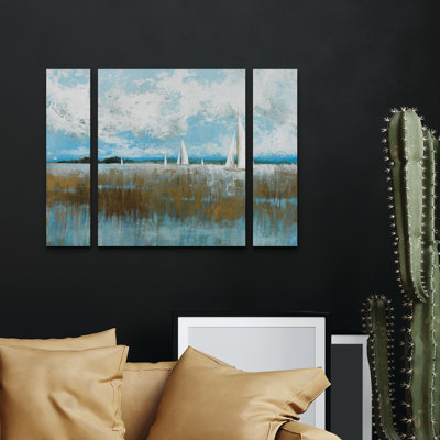 Ensemble de 3 panneaux d'art mural - Max Maxx «Distant Sails», art mural sur toile pour le salon, la chambre à coucher ou le bureau par Trademark Fine Art