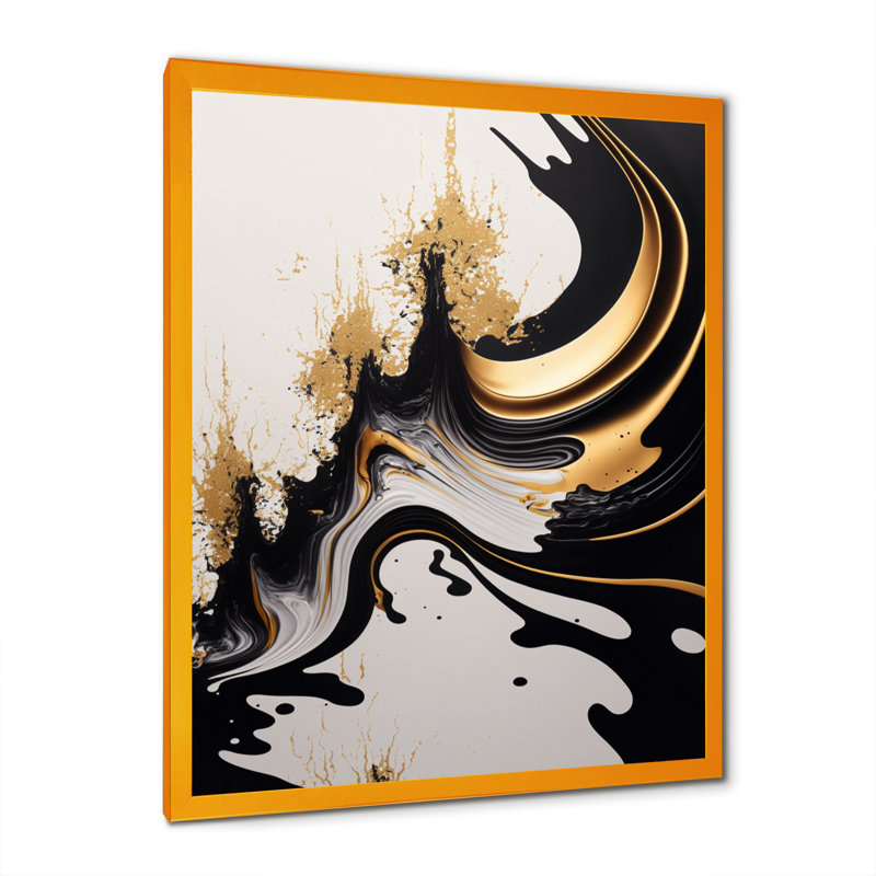 Azareth, vague noire et dorée - art mural abstrait pour le salon, H 20 po x l 12 po x P 1 po