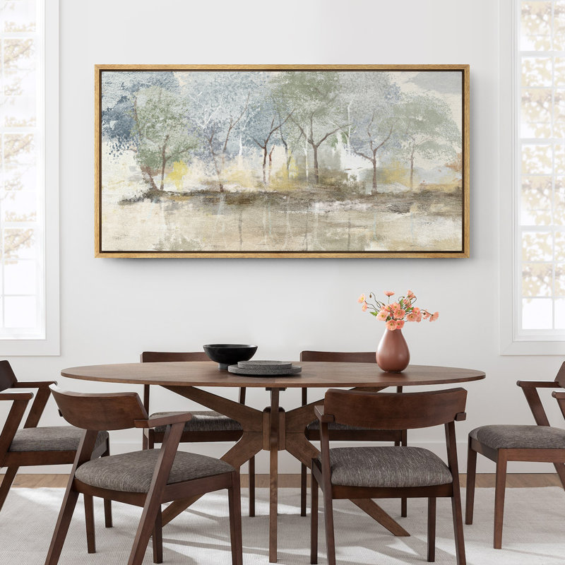 Rustic Abstract Forest Landscape Extra Large Framed Wall Art Oversized Canvas Print, Natural, 30" H x 60" W