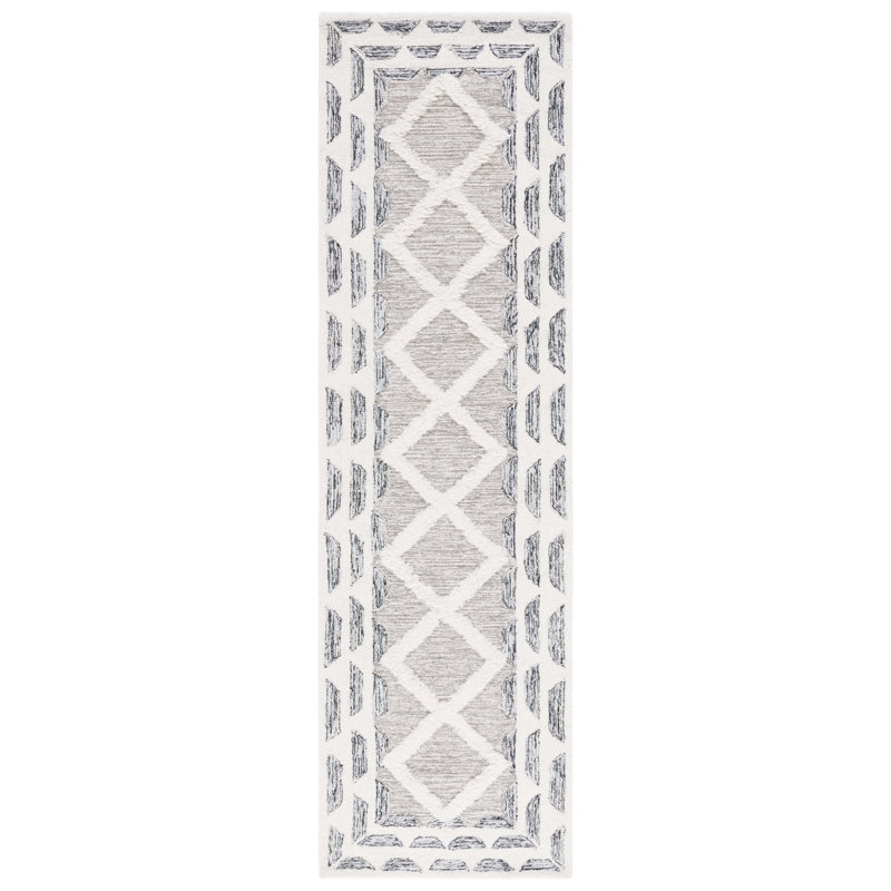 Peytin Hand Tufted Wool/Cotton Geometric Rug in Ivory/Gray, Runner 2'3" x 8'