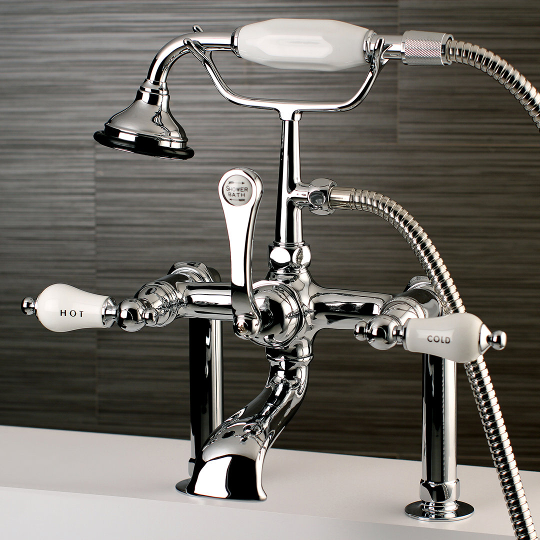 Kingston Brass Aqua Vintage Three-Handle 2-Hole Deck Mount Clawfoot Tub Faucet with Hand Shower Kingston Brass 