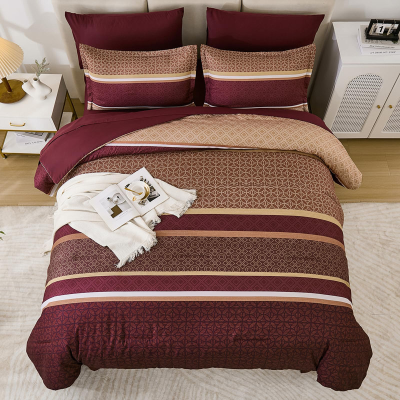 Ensemble d'édredon 7 pièces à patchwork rayé - Literie douce en microfibre légère toutes saisons