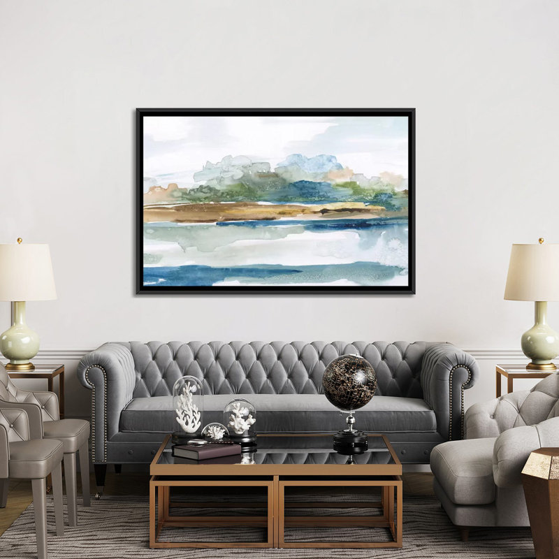 «Blue Solace», impression sur toile, H 40 po x l 60 po x P 1,5 po, Toile avec cadre noir, Pas de tapis