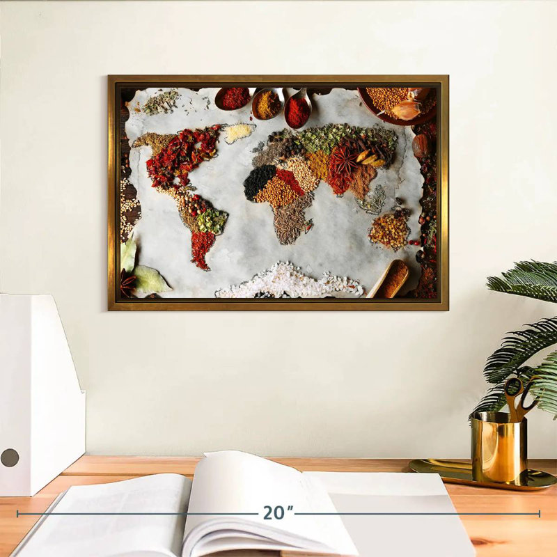 Épices du monde, 13 po x 9 po, Cadre flottant doré