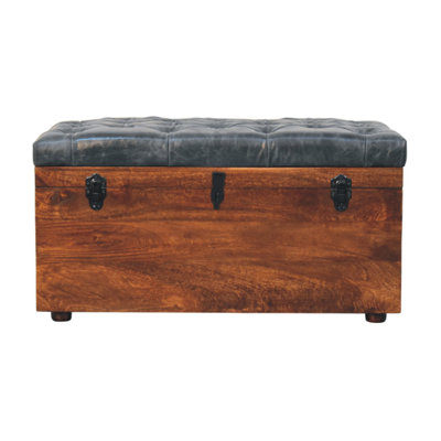Black Buffalo Hide Leather Storage Trunk