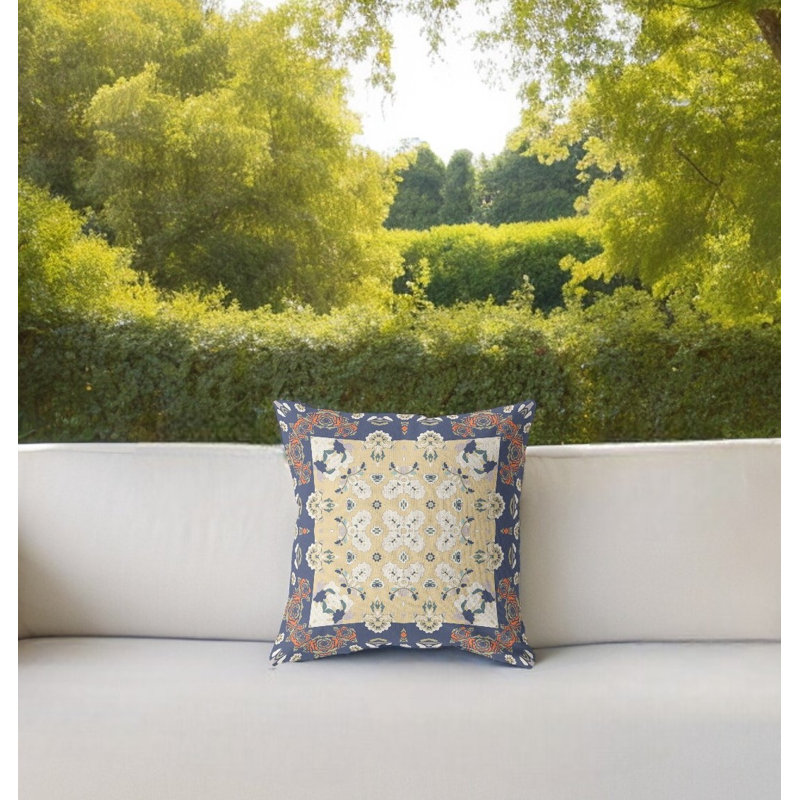 Coussin 18 po x 18 po, H 18 po x l 18 po, Bleu / blanc cassé / floral orange, Carré