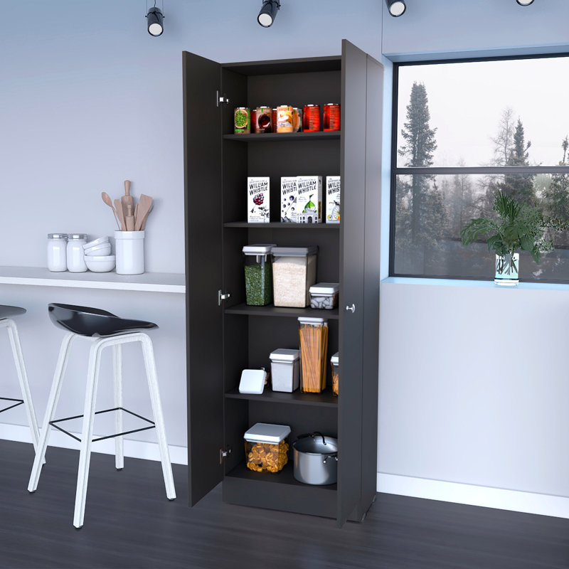 Virginia Double Door Storage Cabinet, Five Shelves, Black