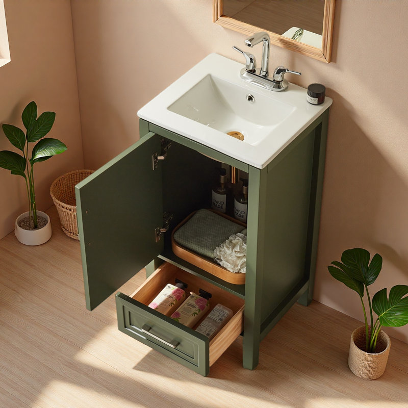 Meuble-lavabo simple autoportant de 18 po avec plateau entièrement assemblé, Vert