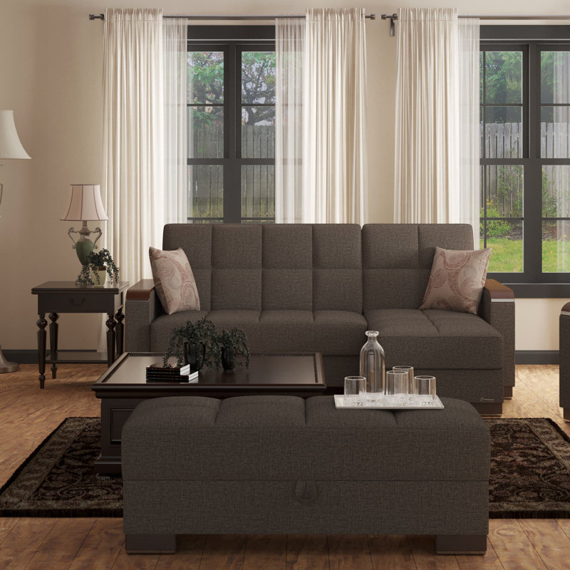 Repose-pieds en bois avec rangement Primenest Zenaero, Marron foncé