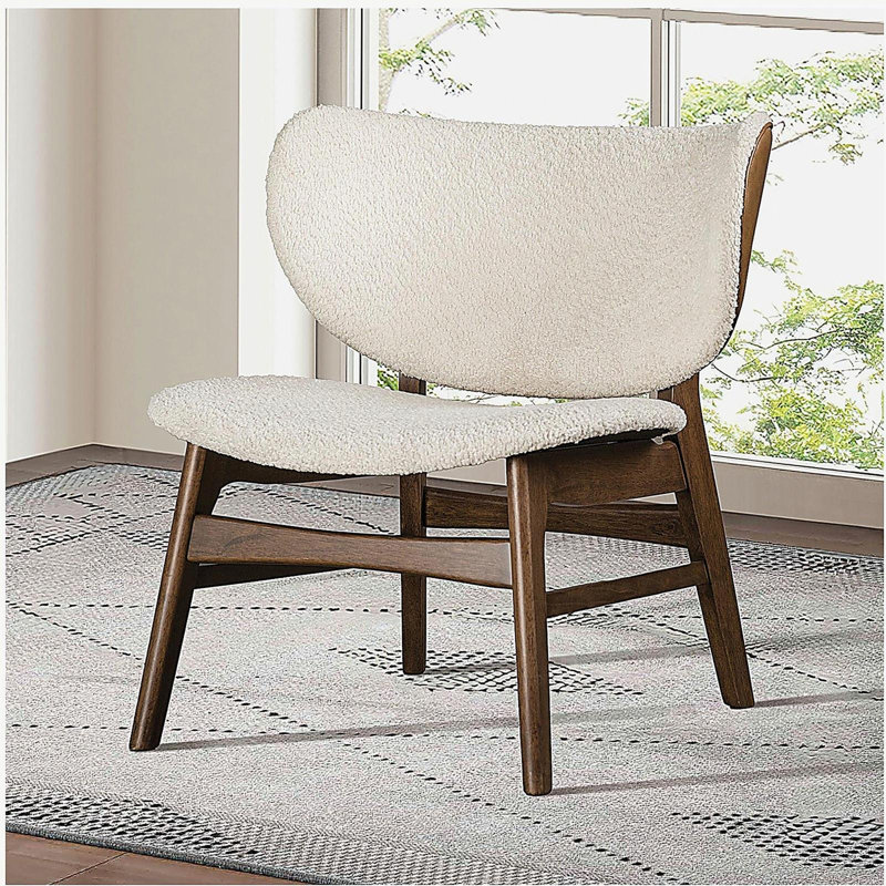 Chaise d'appoint moderne Mid-Century avec dossier à oreilles noyer / beige