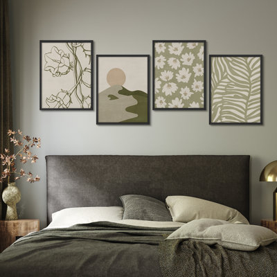 «Green Floral Botanical Abstract Landscape», impression encadrée, affiches, salle de bain, petit art mural
