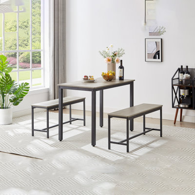 Ensemble de table de salle à manger; Table de bar avec 2 bancs de salle à manger; Comptoir de table de cuisine avec chaises; Table de petit déjeuner industrielle pour la cuisine; Salon; Salle de réception Gris et noir; L 43,3 po x l 23,6 po x H 29,9 po