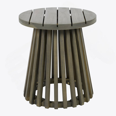 Outdoor Acacia Wood Patio Side Table, Round Coffee Table For Backyard, Lawn, Balcony,Grey Finish