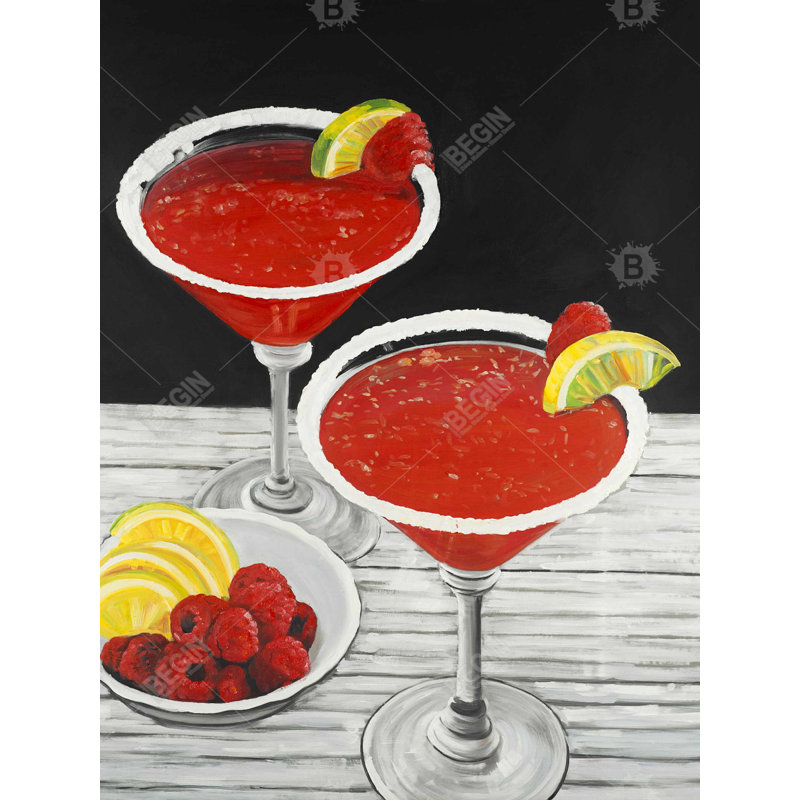 Two Cosmopolitan - Gastronomy Red Framed Canvas for Home Decor