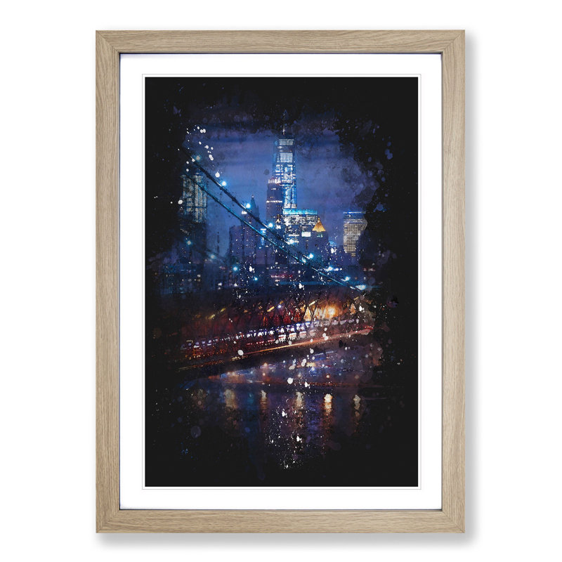 View Of New York City - Single Picture Frame Painting on MDF, Oak Framed, 63cm H x 45cm W x 2cm D