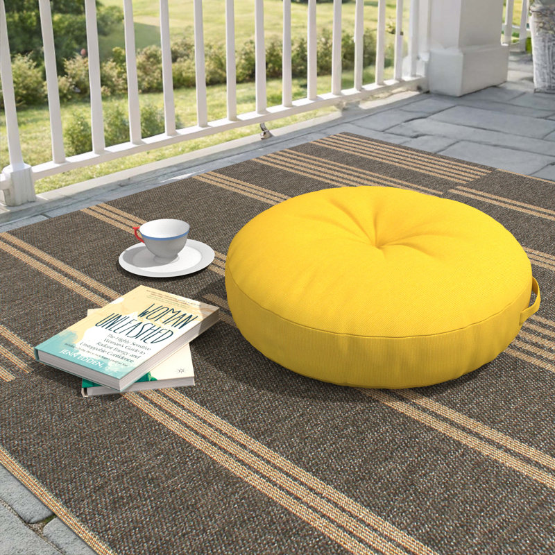 Sunbrella Indoor/Outdoor Floor Pillow, 22 Inch Circular Cushion Cover with Insert, Canvas Sunflower Yellow, Circular 22"