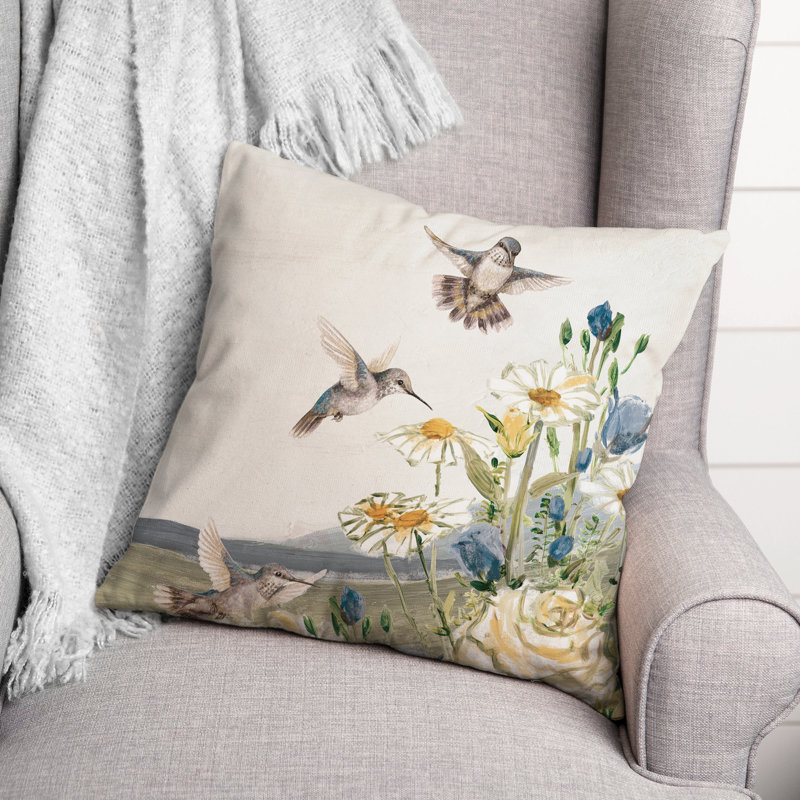 Coussin intérieur / extérieur Hummingbirds With Flowers Right