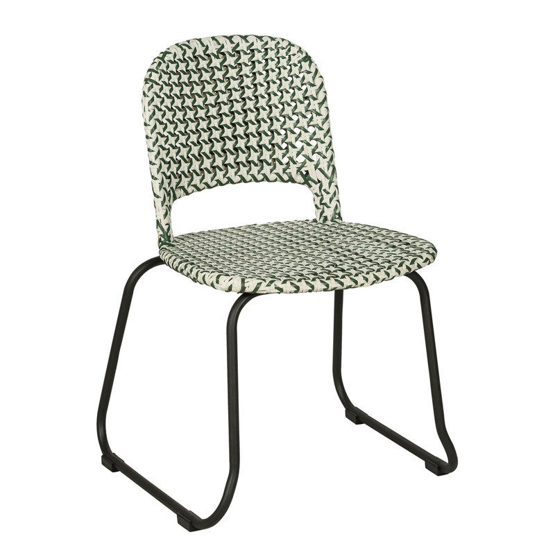 Chaise d'appoint d'extérieur en rotin tissé Luna, Vert / siège blanc / cadre noir