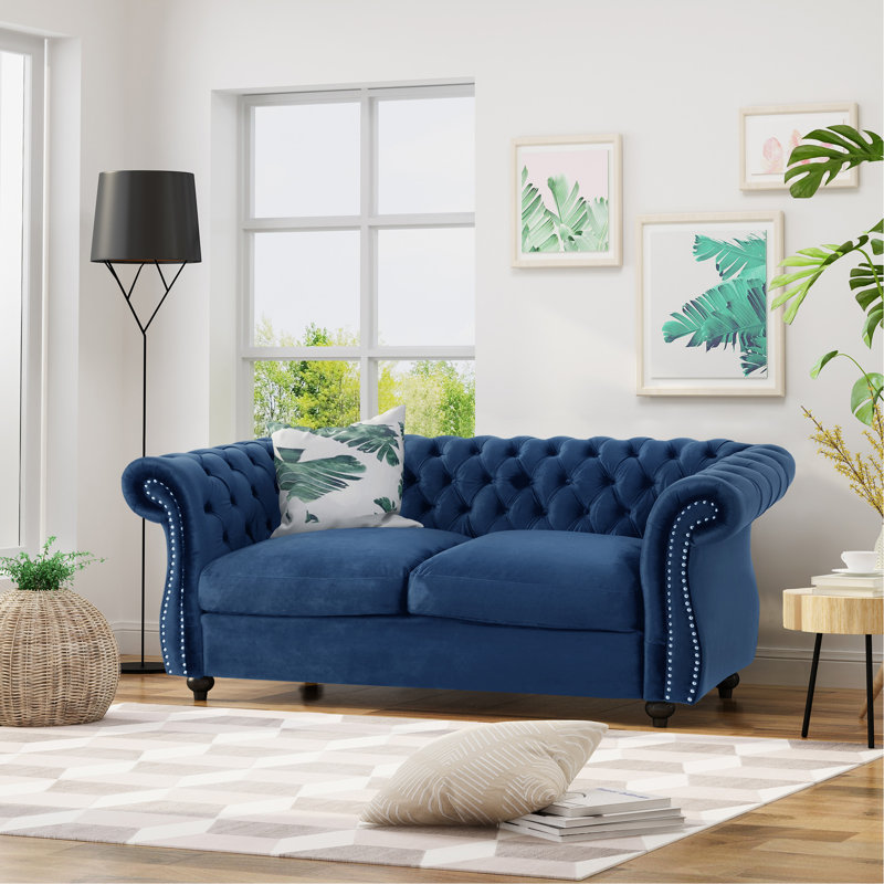 Canapé LOVESEAT, 61.75" W, Navy Blue Velvet, Navy Blue