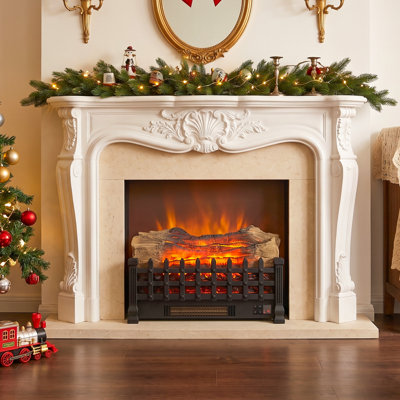 20" Freestanding Electric Fireplace Log Set with 3D Flame Effect, Adjustable Heat and Remote Control