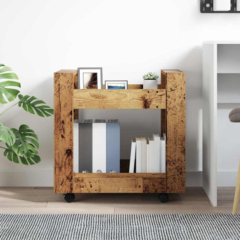 60cm H x 60cm W Book Cart with Wheels, Old Wood