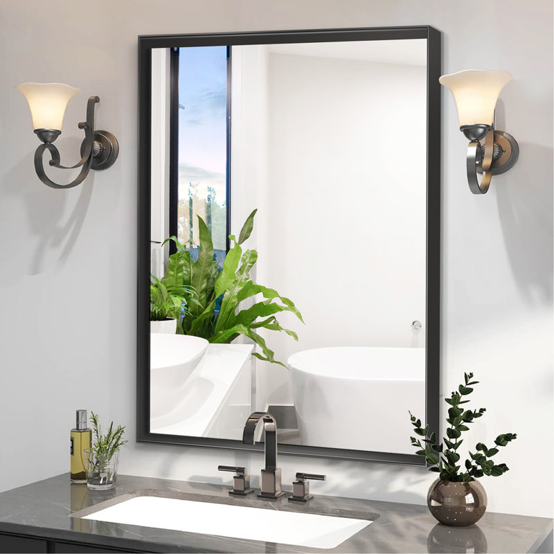 Stene Metal Wall Mirror, Black, 36" x 30"