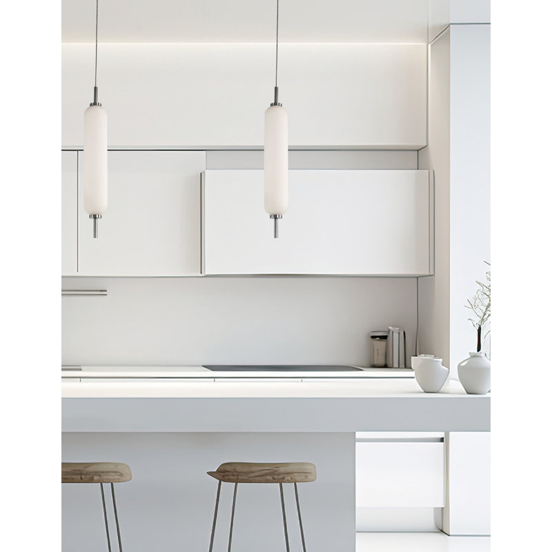 Luminaire suspendu Typha - 10 W - Verre opale blanc, Chrome poli