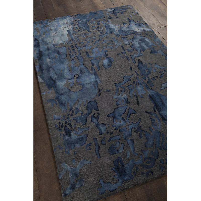 Tapis bleu et gris en laine touffeté à la main Colsyn, Rectangle 5 pi x 7 pi 6 po