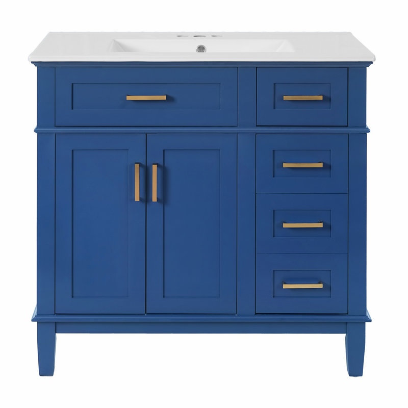 Meuble-lavabo avec portes à fermeture en douceur, 4 tiroirs de rangement, meuble-lavabo pour l'organisation, Bleu