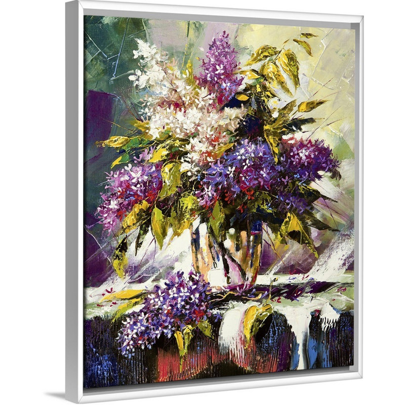 «Lilas Bouquet In A Vase», art mural sur toile, Toile avec cadre blanc, H 40 po x l 32 po x P 1,75 po