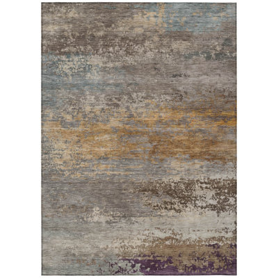 Tapis d'extérieur lavable abstrait brun, gris et mauve 5 pi x 8 pi