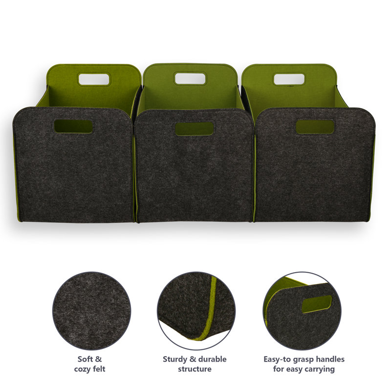 Ensemble de 3 paniers de rangement en feutre de 40 x 30 x 30 cm, boîte pliable et pratique, Vert