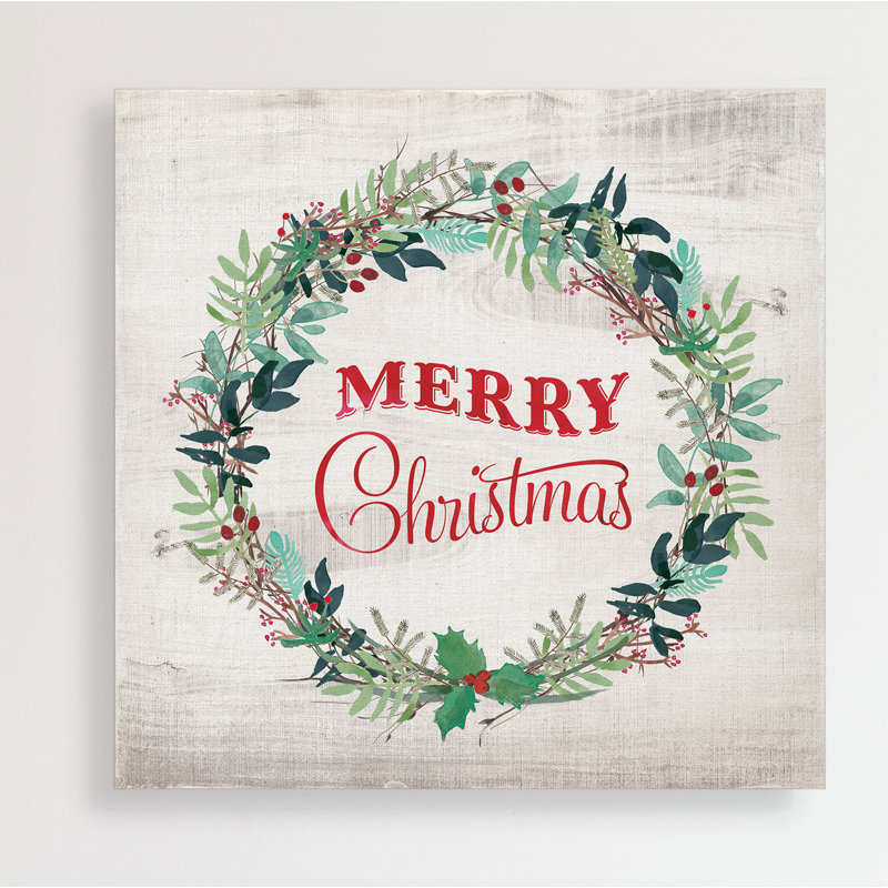 « merry christmas couronne », art textuel, H 16 po x l 16 po x P 1,5 po, Toile tendue