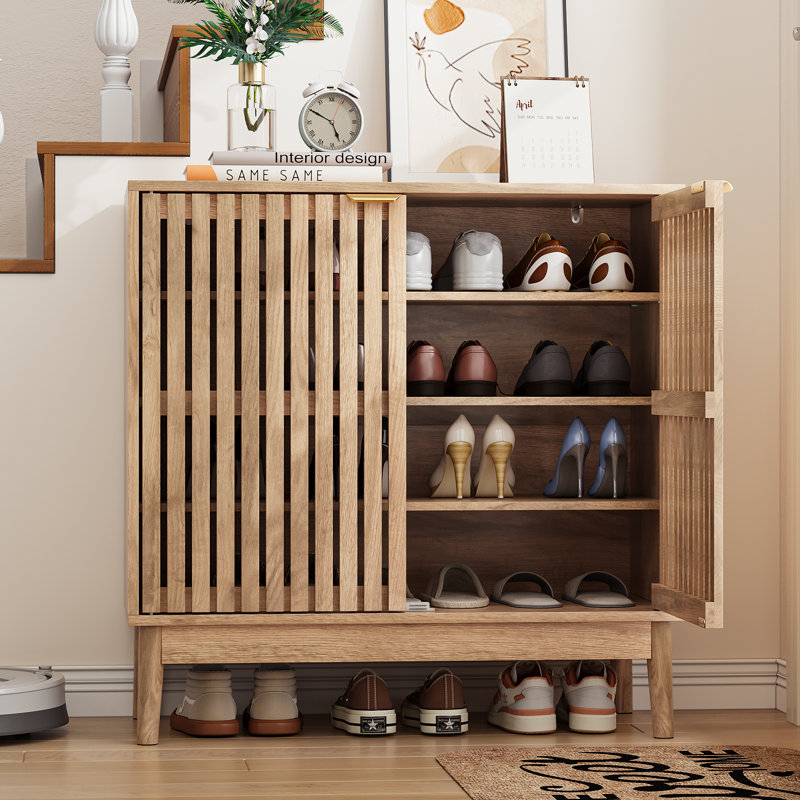 16 Pair Shoe Storage Cabinet, Oak