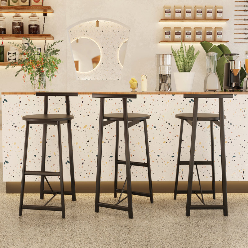 Barstools Set of 3 with Backrest and footrest, Black