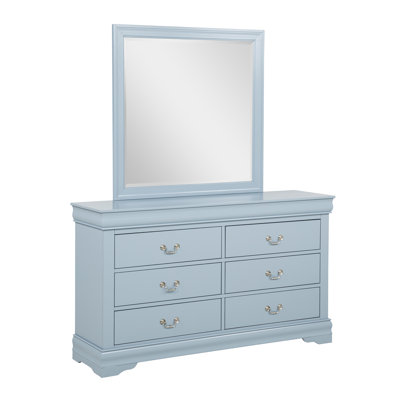 1pc Blue Six Drawers Dresser Louis Philip Nightstand Wooden Contemporary Style Bedroom Home Furniture