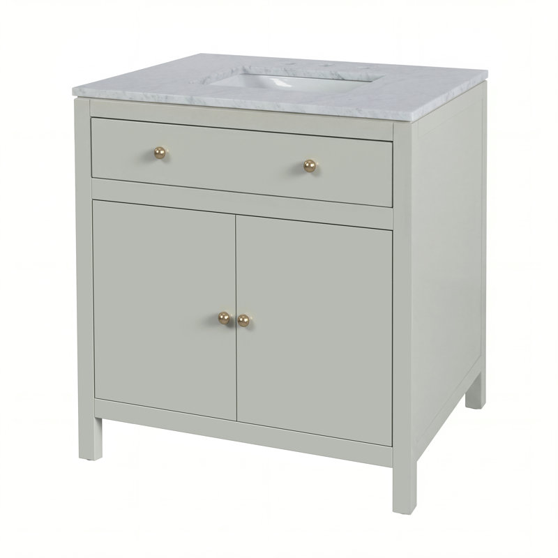 Nora 32 in. W Marble Top Bathroom Vanity, Light Oak Brown, Sage Green
