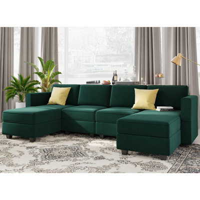 Nairoby 7-Piece Velvet Symmetrical Upholstered Modular Sectional Sofa Set Storage Sofa Apartment Couch 4-Seat Sofa with 2 Ottomans by Everly Quinn