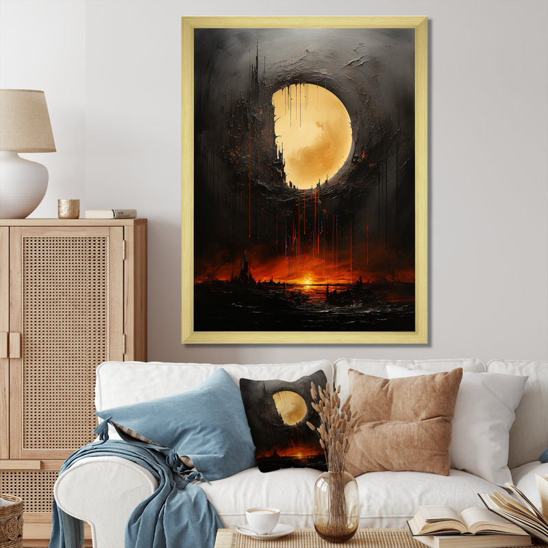 Lune, ébène, silence, éclipse, Cadre photo doré simple, H 40 po x l 30 po x P 1,5 po