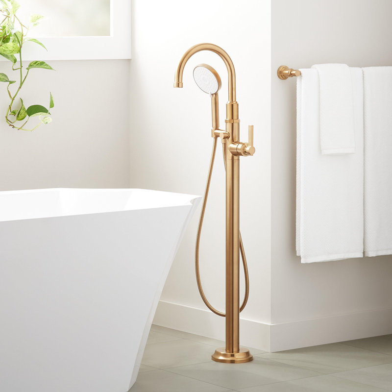 Greyfield Single Handle Floor Mounted Freestanding Tub Filler, Brushed Gold