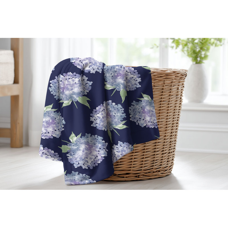 Couverture en velours de molleton Hydrangea Love, L 80 po x l 60 po, Floral cobalt