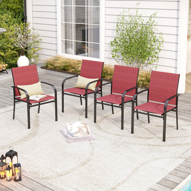 Argyri Powder-coated Steel Outdoor Dining Armchair, Red