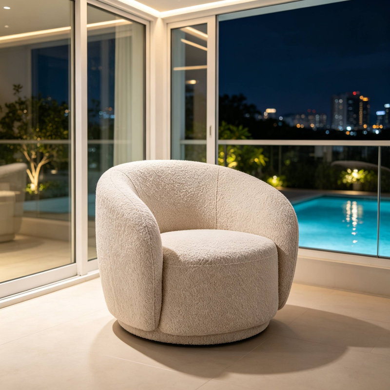 Fauteuil demi-tonneau pivotant avec siège large rembourré 360 ° Boucle, Beige, 1