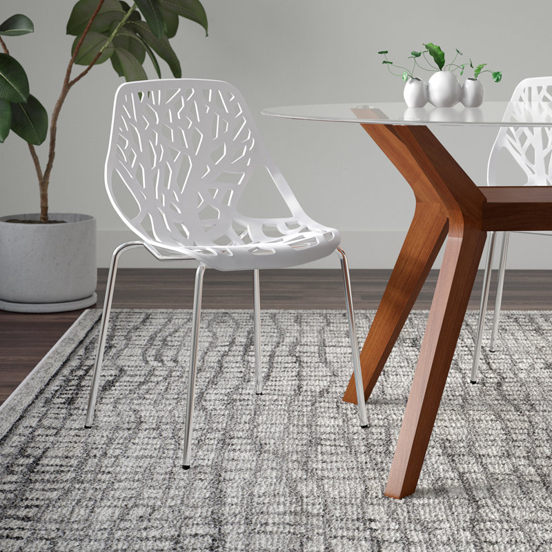 Asbury Stackable Dining Chair with Floral Cutout Back and Stainless Steel Legs – Modern Metal Side Chair for Kitchen, Dining Room, or Restaurant