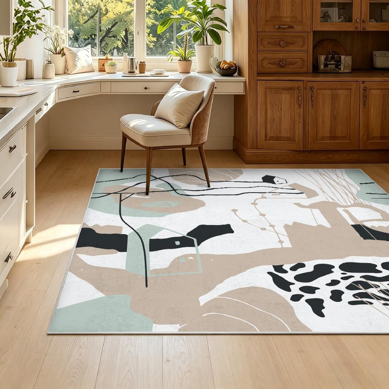 Clear Colorful Shapes Lines Spots Dots Modern Drawn Landscape Abstract Machine Washable Indoor Area Rug, Rectangle 55" x 79"