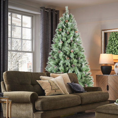Arbre de Noël 5 pi avec 694 pointes, 51 pommes de pin, branches mixtes en PVC, structure à charnières, support en métal robuste
